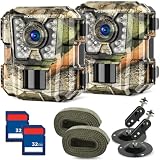 WOSPORTS Mini Trail Camera 2 Pack 24MP 1080P HD, Game Cam with 32GB SD Cards,Waterproof Night Vision Tiny Scouting Camera for Outdoor Wildlife Monitoring