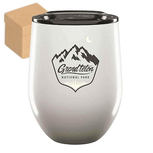 Novelty Gift Grand Teton National Park Gift For Nature Lovers - Mountain And Moon Design On 12oz Wine Tumbler Cup