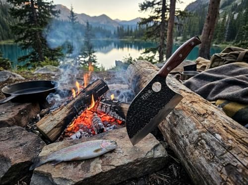 3PCS Butcher Knife Set, 7" Butcher Meat Cleaver, 7" Serbian Chef Knife and 6.5" Viking Knife, Hand Forged Kitchen Knife Set with Plastic Handle, Geat for Home, Camping, BBQ (Unique Finger Hole Design) — view 7