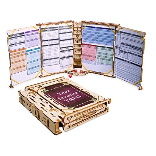UGEARS 3D Puzzle for Board Games - Game Master Screen - Folding GM Screen with Cheat Sheets and Dice Tower- Unique Mechanical Devices for Family Tabletop Role-Playing Games - Wooden Model Kits