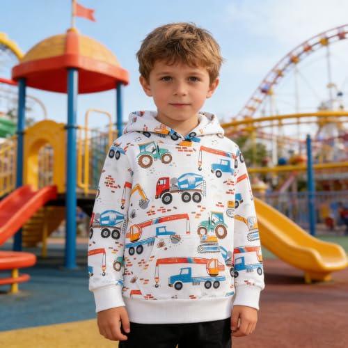 Image of Akyzic Baby Boys Dinosaurs Hoodie Boys Shark Pullover with Pocket Kids Truck Warm Sweatshirt Sweater
