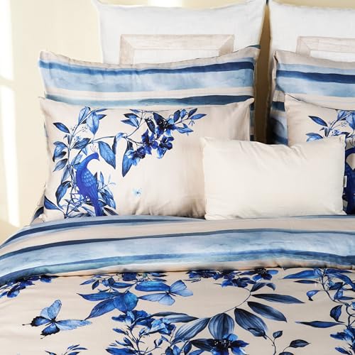 Image of Digitally Printed Premium Bedsheet Set | 300 TC 100% Cotton 1 Queen Bedsheet Set | Extra Smoothness with Sateen Weave| Blue Bird Bedsheet Set (1 Flat Sheet + 2 Pillow Cases)