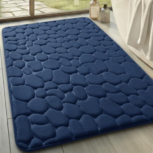 YIHOUSE Memory Foam Bath Mat Cobblestone Bathroom Rugs Super Water Absorbent Bath Mats for Bathroom Machine Washable Bath Rugs(24 x 36,Dark Blue) - image 1