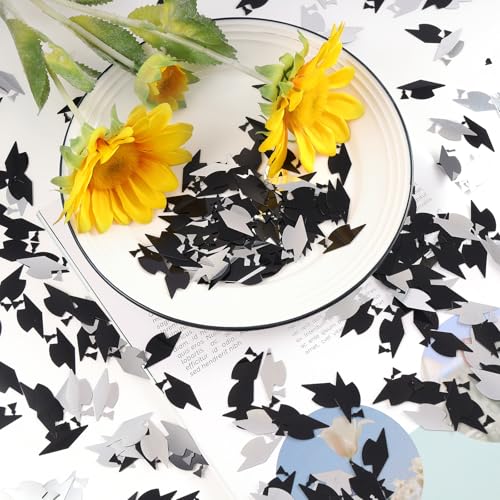Image of Black and Black Graduation Cap Confetti 2026, Class of 2026 Table Centerpiece Grad Confetti for 2026 Graduation Party Decorations Supplies