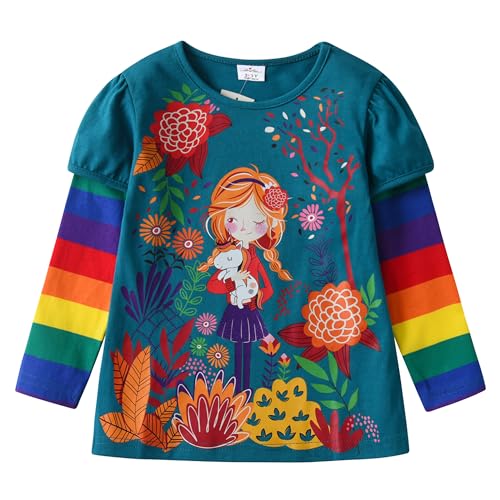 Image of VIKITA Girls Shirts Winter Long Sleeve Tops Print Tees for Girls,3-12 Years