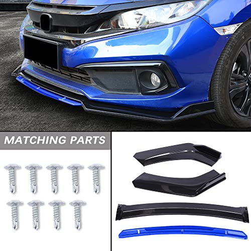 KEEPDSGN 4PCS Universal Car Front Bumper Lip Body Kit Splitter Spoiler Diffuser Protector with Adjustable 10\"-13\" Support Splitter Rods (Blue) - Gloss Black,Blue Tongue