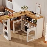 Fppuueg Mesa de Bar Extensible Giratoria con Luz LED y Espacio de Almacenamiento, Blanco