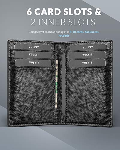 Image of VULKIT Bifold Front Pocket Slim Wallet RFID Blocking Minimalist Thin Leather Credit Card Holder Wallet for Men and Women Cross Black