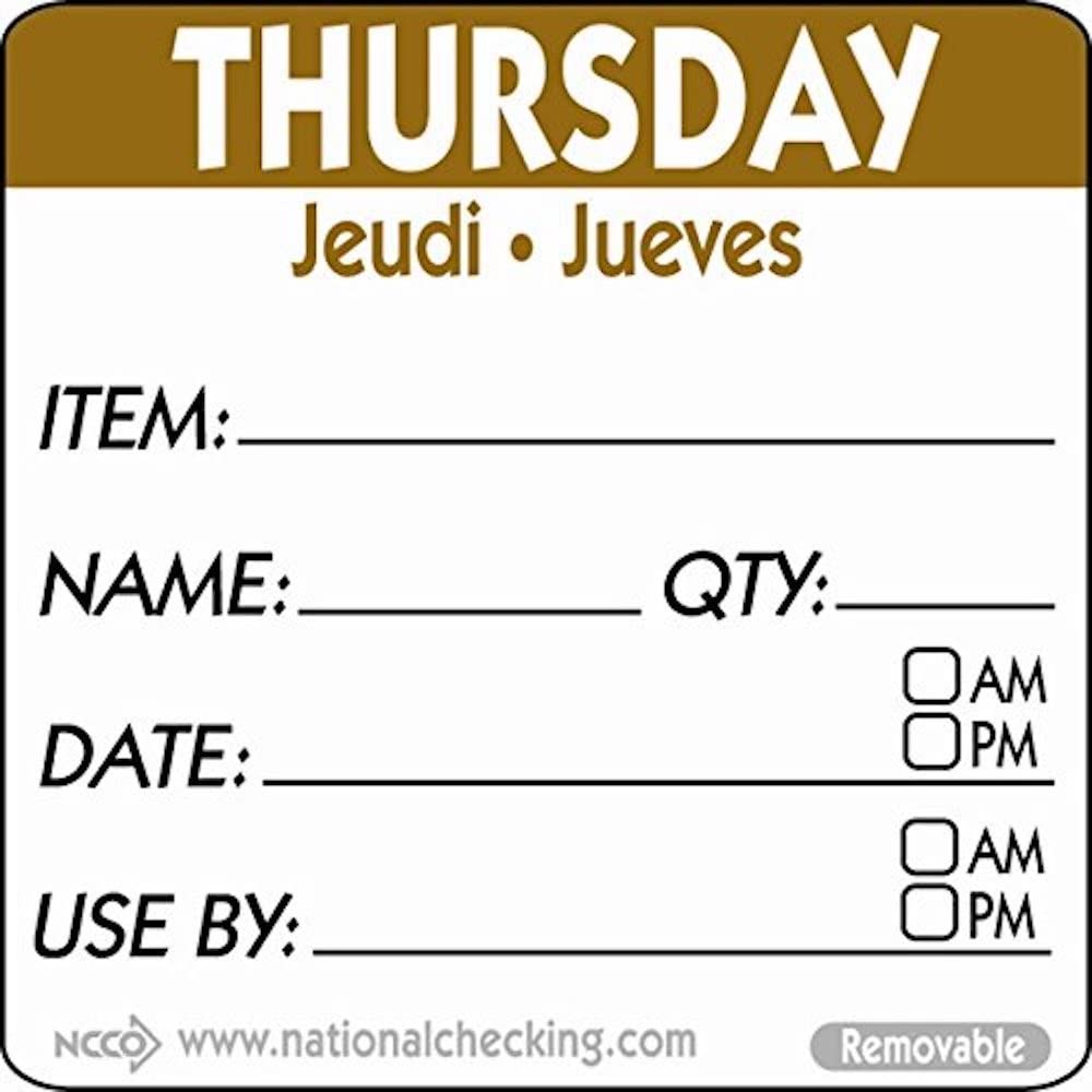 Genware NEV-RIDU2204R Day Label, 50 mm, Thursday Removable (Pack of 500)