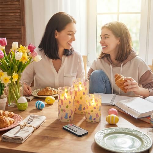 Image of Tujoe 3 Pcs Easter Flameless Candles LED Battery Pillar Candles Set Battery Operated Flickering Gifts with Remote Easter Decorations for Holiday