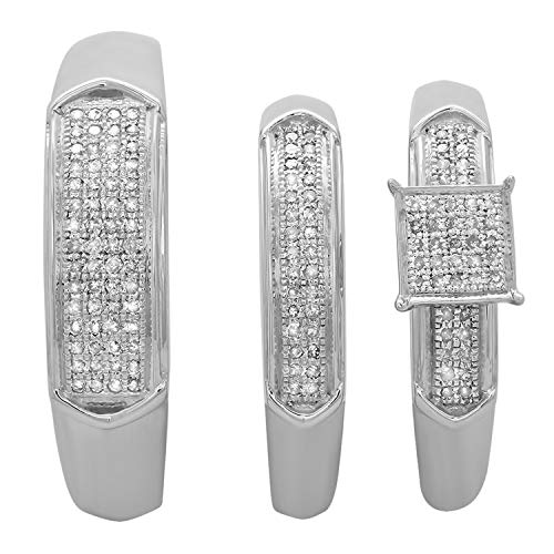 Dazzlingrock Collection 0.30 Carat (ctw) Round White Diamond Men & Women's Micro Pave Trio Bridal Wedding Set 1/3 CT, Sterling Silver3