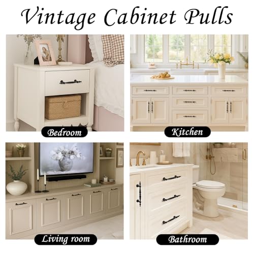 Shimeyao 6 Pack Matte Black Cabinet Pulls 3.75"(96mm) Hole Center Vintage Cabinet Pulls Handles Drawer Handles Closet for Kitchen Bathroom Drawer Dresser Pull Hardware by Shimeyao - Image 6
