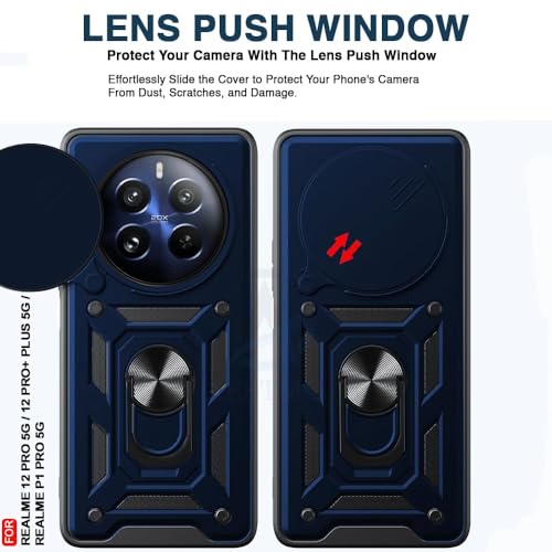 Image of Luxe Back Cover for Realme P2 Pro 5G | D10 Tough Armor | Sliding Camera Shield | 360 Protection | Kickstand Ring Holder | Military-Grade Shockproof Bumper