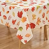 Fall Tablecloth Rectangle Fall Leaves Thanksgiving Pumpkins Table Cloth - 60 x 84 Oblong Polyester Autumn Harvest Seasonal Table Cover Washable Waterproof for Party Picnic Kitchen Dining Outdoor Décor