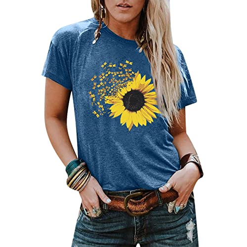Sunflower Shirts for Women Cute Graphic Short Sleeve Shirt Dandelion Graphics Tshirt Inspirational Tee Casual Faith Shirt Top