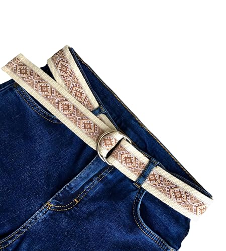 Tan Cream or Turquoise Brown Fabric Belt, Cotton Webbing Belt for Pants or Dress, Jacquard Ribbon Handmade Belts for Women, D-Ring Canvas Belt, Vegan Webbing Belt, Gift İdeas, Gift For Her3