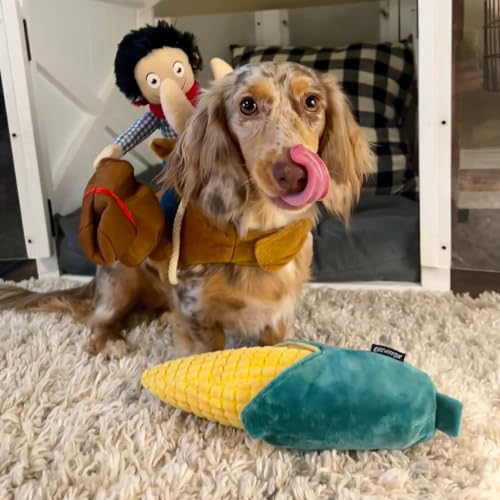 CHEWFFON Interaktive Maisförmige Hundespielzeuge - Quietschende & Knisternde Plüschkau-Puzzles für Zerrspiele, Robustes Versteck- und Such-Leckerli-Spender-Bereicherungsspielzeug