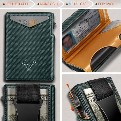 Image of BULLIANT Men Slim Leather Wallet Metal Case Money Clip-Magnetic Closure
