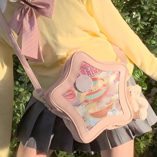 Star Shape Ita Bag Pins Display Crossbody Bag PU Leather Backpack Y2k Aesthetic Cute Handbag (Pink)2