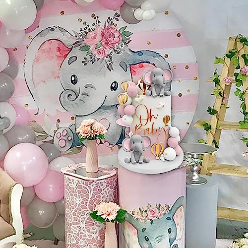 Elephant Cake Decoration with Mini Elephant Oh Baby Cake Topper Pink White Pearl Balls Hot Air Balloon for Baby Shower Girl Elephant Theme Birthday Party Supplies (PINK) by DRWATE - Image 7