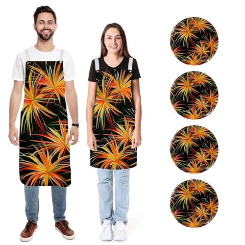 Lot de 2 tabliers de cuisine feuilles de palmier bavoirs homme femme poches