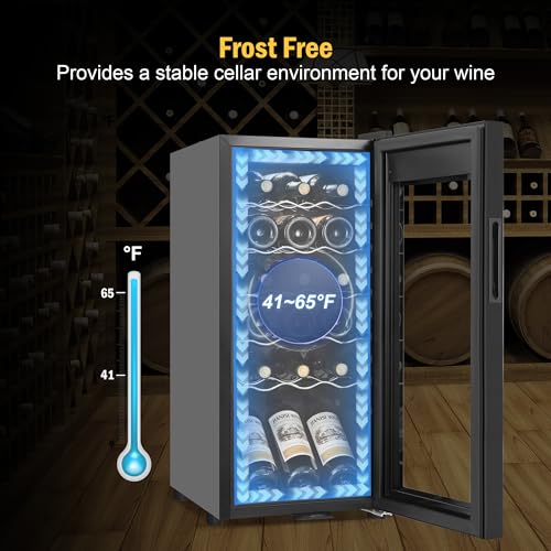 Image of Wine Fridge 18 Bottles, Small Wine Cooler Refrigerator Freestanding with Digital Temperature Control Safety Lock, Frost Free for Red White Wine, Champagne