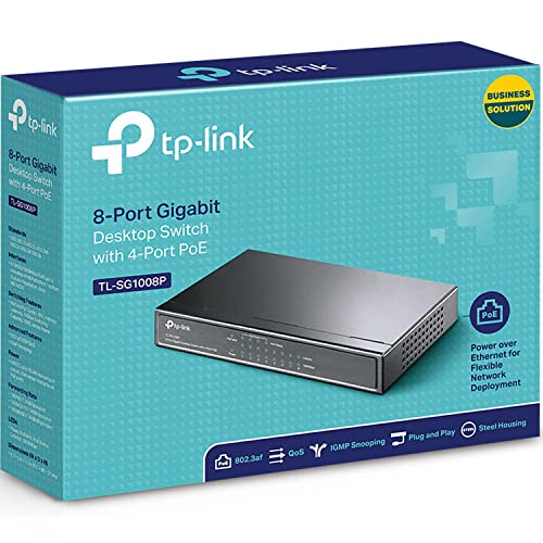 Image of TP-Link 8 Port Gigabit Desktop Switch | 4 Port PoE 55W | 802.3AF Compliant | Shielded Ports | Traffic Optimization | Plug and Play | Sturdy Metal (TL-SG1008P),Black
