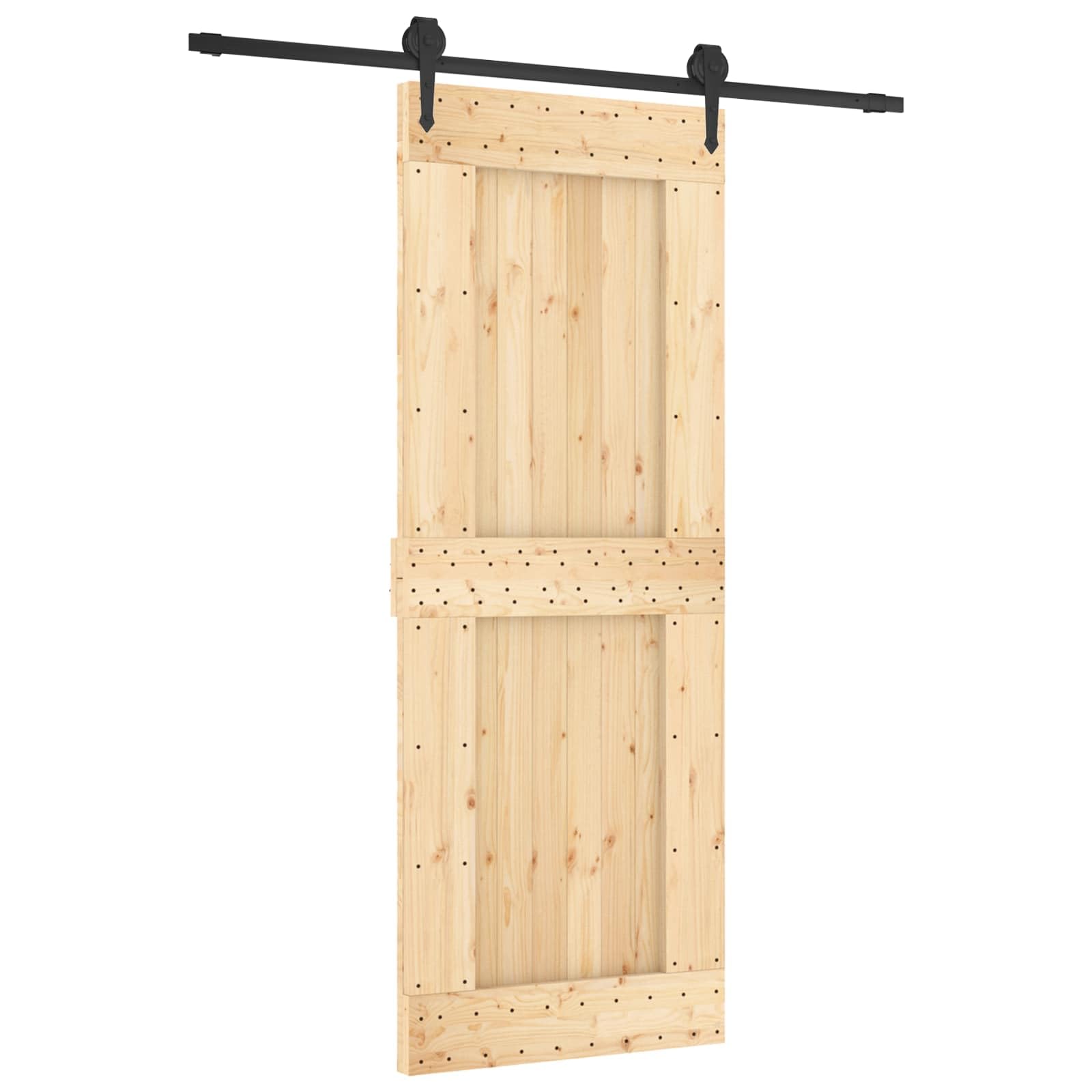 Drzwi przesuwne z naturalnego drewna sosnowego i czarne 80 x 210 cm