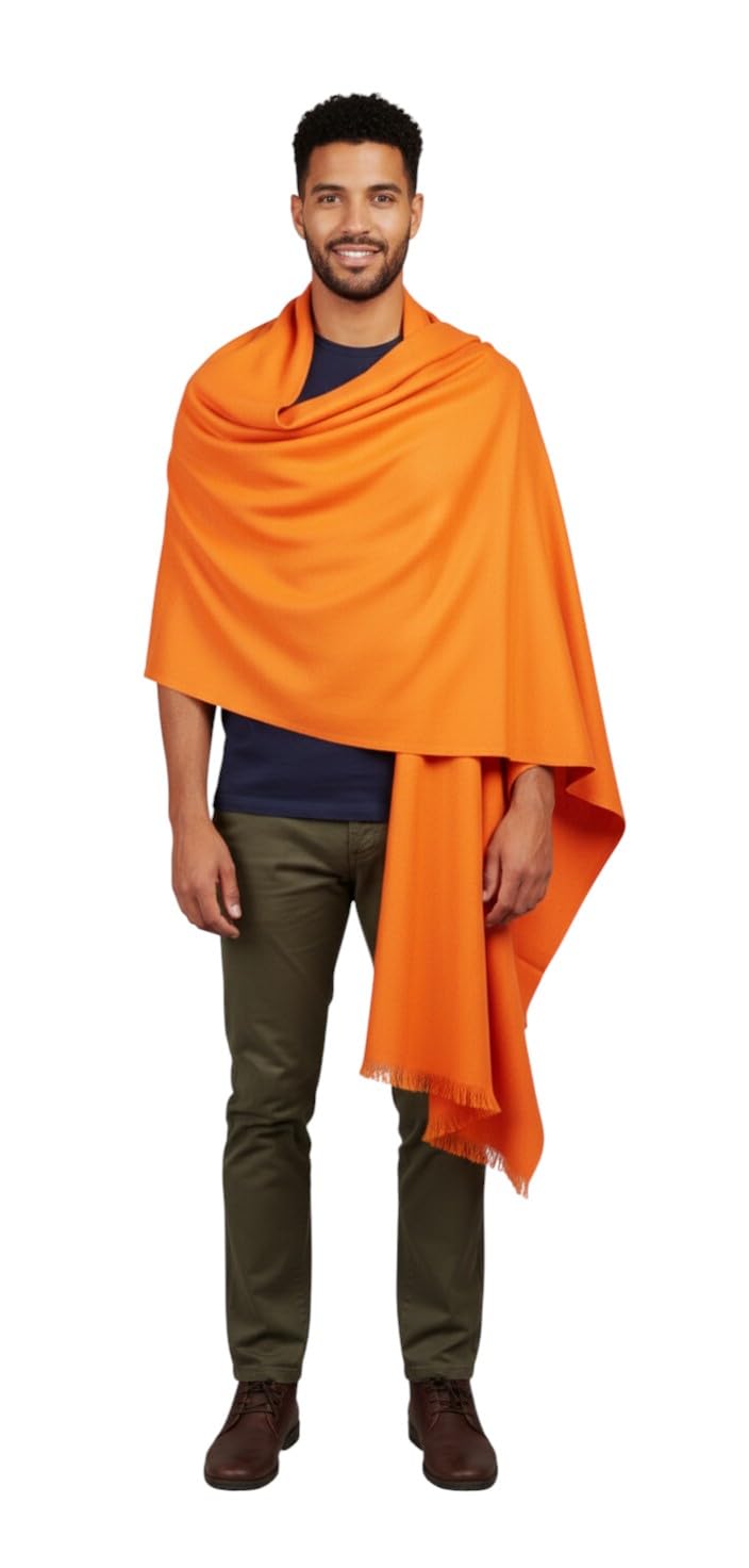 sprha Orange Wool Solid Men's Shawl KA-SWL-26-picture-23
