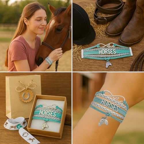 Infinity Collection Horse Bracelet – Teal and Silver Love Horses Charm Bracelet – Equestrian Jewelry Gift for Horse Lover and Riders – Cute Equestrian Accessories and Birthday Gifts2