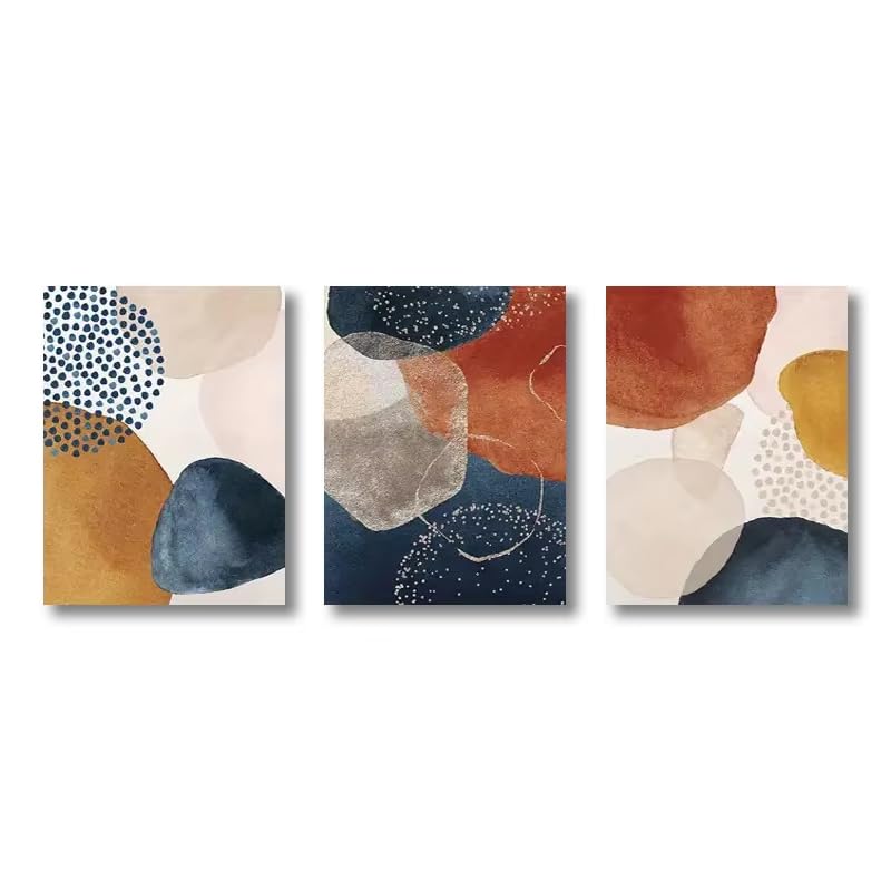 Tableaux abstraits modernes orange bleu | Décoration murale salon triptyque affiches 60x90