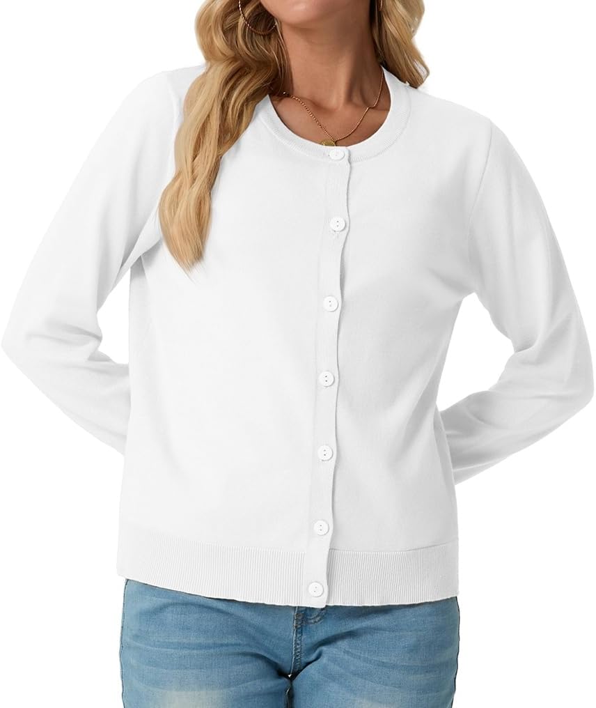 GRECERELLE Women's Lightweight Button Down Long Sleeve Crewneck Cardigan Sweater - Image 6
