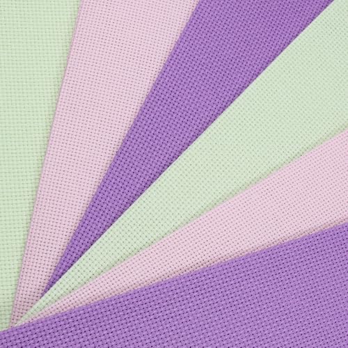Image of KCS 4 /6 pc of 12 inch x 18 inch 30cmx45cm 16CT Counted Cotton Aida Cloth Cross Stitch Fabric (Lavender+Pink+Light Green, 6 pc)