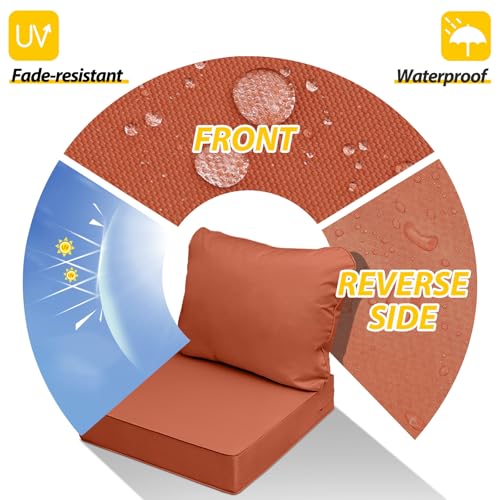 Image of AAAAAcessories Outdoor Deep Seat Cushions, Waterproof, Fade-Resistant Patio Furniture Replacement Cushions, Set of 2, 24 inch x 24 inch x 5 inch, Rust