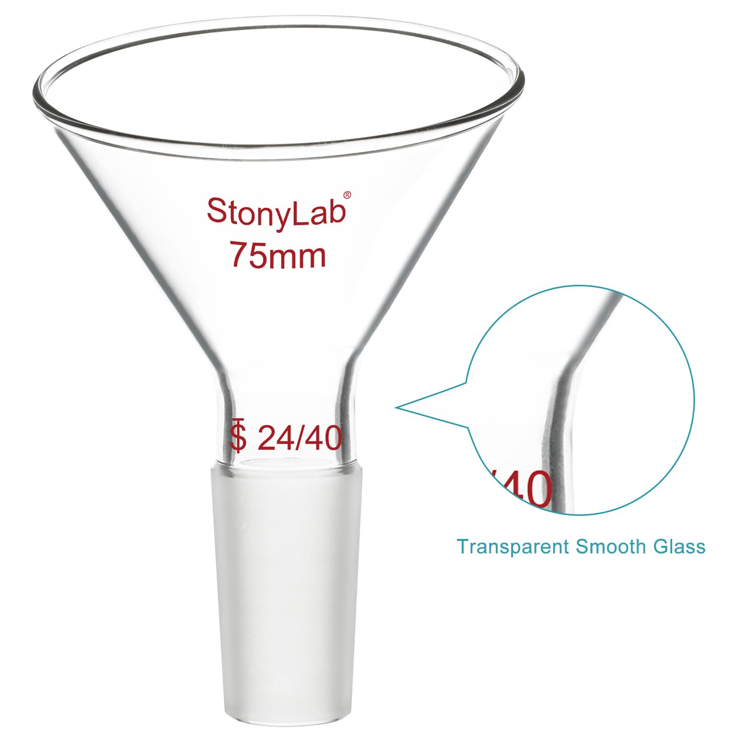 stonylab Glas Schräger Trichter, 60 Versetzter Borosilikatglas Pulvertrichter Schräger Dreieckiger Trichter mit 24/40 Standardgelenk für Ergänzung von Labormaterialien, 75 mm