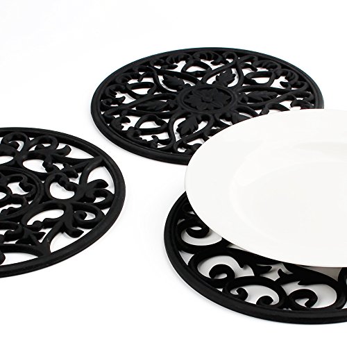 Silicone Trivet Me.fan 3 Set Silicone Trivet Mat - Multi-Use Intricately Carved Insulated Flexible Durable Non Slip Coasters (Black) #TOP1