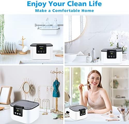 Hanience Ultrasonic Cleaner, 750ml Jewellery Cleaner 50W 43000Hz, Professional Large Capacity Ultrasonic Jewellery Cleaner with Basket and 5 Digital Timer, for Cleaning Jewelry Rings Glasses Denture
