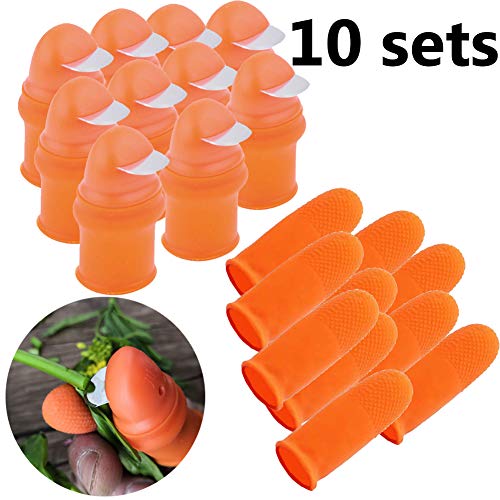 BBYaki Kitchen Gadget Finger Protector Quick Cut Vegetable Thumb Knife Garden, Gardening Vegetable Field Silicone Cutting Vegetable Thumb Knife Safety Tool Set, Orange,10sets(woman)