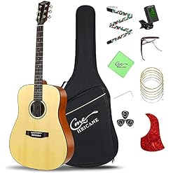 Guitare acoustique pleine grandeur 4/4,Hricane guitare folk Dreadnought 41″ pour débutants, adultes, table en acajou et épicéa avec accordeurs, clips variables, accordeurs et sac (naturel, HSM-401) - Les Beatles, Paul McCartney, John Lennon, RIngo Starr, George Harrison