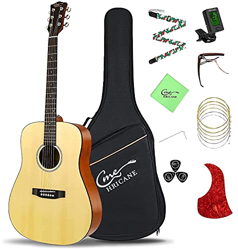Guitare acoustique pleine grandeur 4/4,Hricane guitare folk Dreadnought 41″ pour débutants, adultes, table en acajou et épicéa avec accordeurs, clips variables, accordeurs et sac (naturel, HSM-401) - Les Beatles, Paul McCartney, John Lennon, RIngo Starr, George Harrison Guitare acoustique pleine grandeur 4/4,Hricane guitare folk Dreadnought 41" pour débutants, adultes, table en acajou et épicéa avec accordeurs, clips variables, accordeurs et sac (naturel, HSM-401)