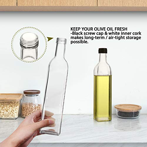 [2 Pack]Aozita 17 Oz Glass Olive Oil Dispenser Bottle Set - 500Ml Clear Oil & Vinegar Cruet Bottle With Pourers, Funnel And Labels - Olive Oil Carafe Decanter For Kitchen #TOP2