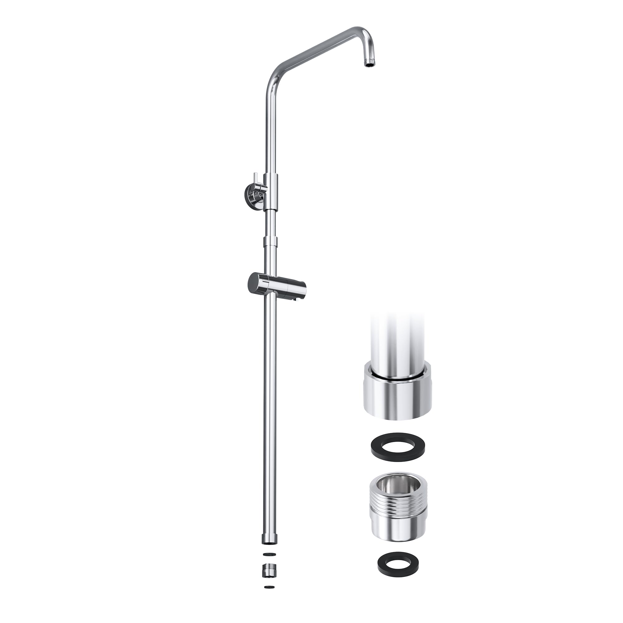 JOHO Height-adjustable shower rail with hand shower holder, shower holder and thread adapter, stainless steel shower column, wall rod, rain shower, riser, shower arm with adjustable length from 69 to