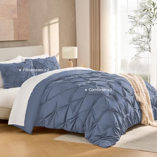 Image of Andency Oversized King Pinch Pleat Comforter Set (120 inchx98 inch),3 Piece Lightweight Pintuck Bedding Comforters & Sets, Fluffy Down Alternative Comforter with 2 Pillow Shams for All Season,White