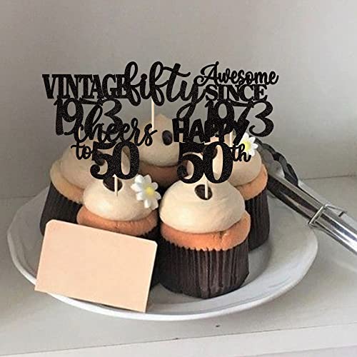 30 Pack Vintage 1973 Cupcake Toppers Glitter Happy 50Th Thirty Awesome Since 1973 Cupcake Picks 50 Fabulous Cake Decorations For 50Th Birthday Wedding Anniversary Party Supplies Black #TOP4