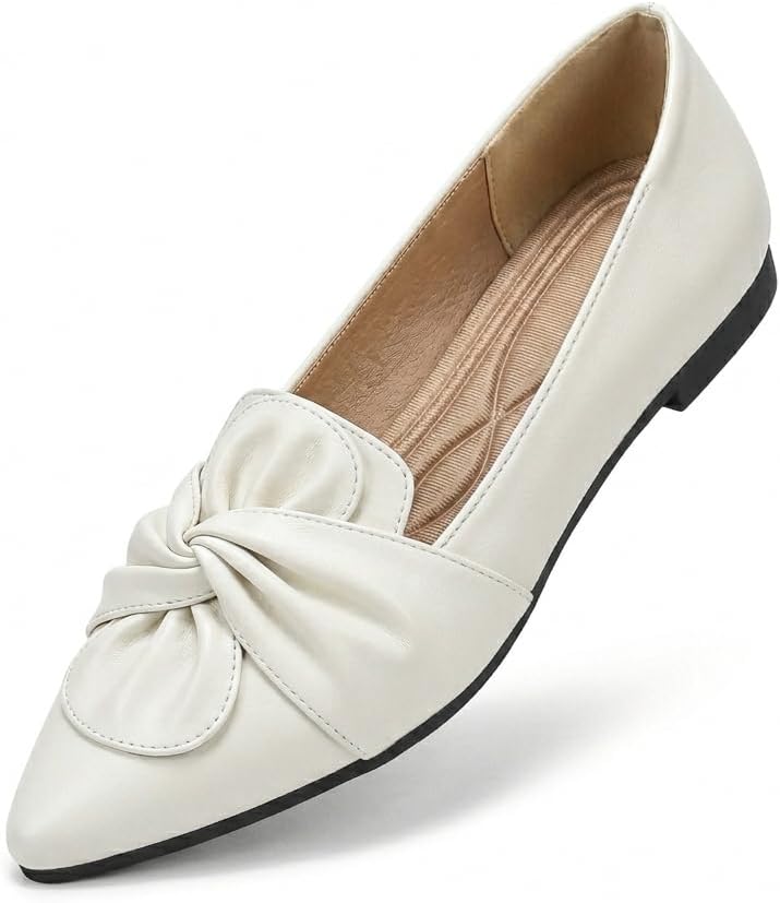 HIULYCENCE Flats for Women Pointed Toe Ballet Flats Dressy Shoes for Bussiness Work Office PU Leather