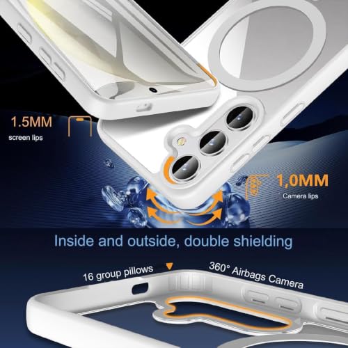 Image of DIZORO Compatible Samsung S25 fe 5g Case,Compatible with MagSafe, Non Yellow Military-Grade Drop Protection & Hard PC Back Cover Slim Transparent Anti-Scratch Shockproof Phone Case -White