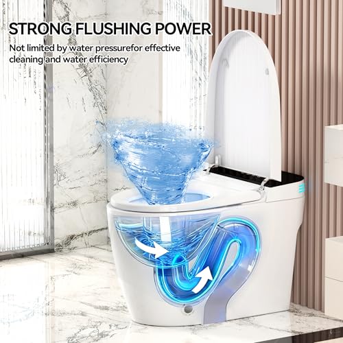 Inodoro inteligente con asiento bidé calefactable, tapa automática, cerámica blanca, agua tibia instantánea, secador, control remoto, pantalla LED, luz nocturna y múltiples modos de descarga miniatura 6