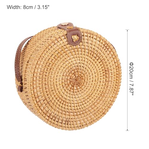 uxcell Round Rattan Bag for Women, Handmade Straw Crossbody Bags, Summer Purses Circle Shoulder Bag2