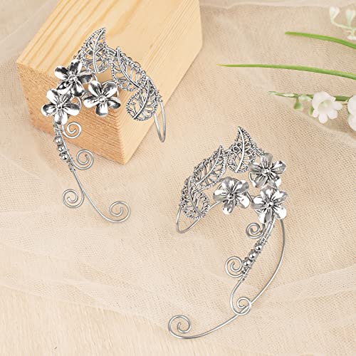 Elven Ear Cuffs for Women, Handmade Elf Fairy Earrings Cuff Wrap Clip-on Filigree Earrings for Fantasy Fairy Halloween Costume, Cosplay, Wedding, Handcraft (Silver)2
