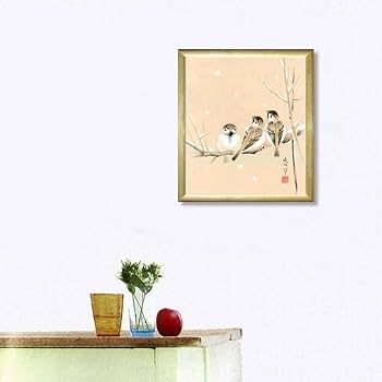Amazon.co.jp: 木村亮平 雪雀 色紙 ナチュラル 日本画 動物画 スズメ